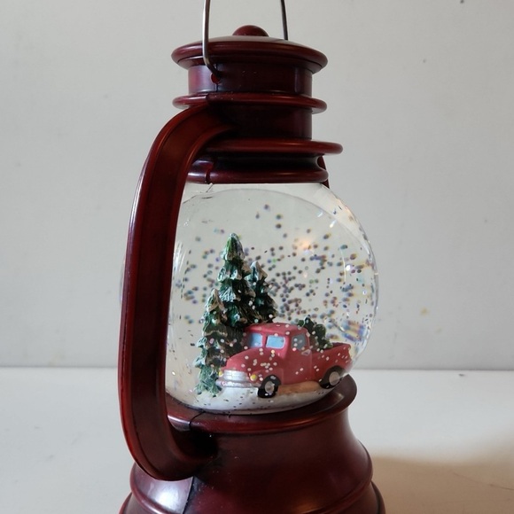 Vintage Red Truck Lantern Snow Globe with Truck and Trees - Picture 4 of 5